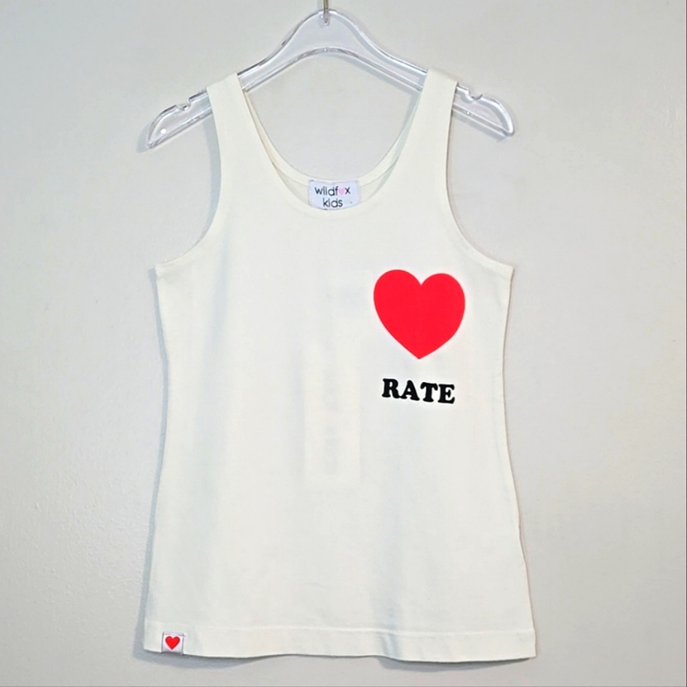 🔥FINAL💲⬇️Wildfox Kids Cream 100% Cotton "❤️ RATE" Tank Top, Size 10-12* ~ NWT